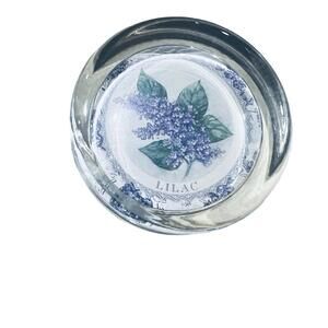 Vintage Lilac Flower Crystal Gem Round  Shaped Paper Weight 2.5” Clear Office